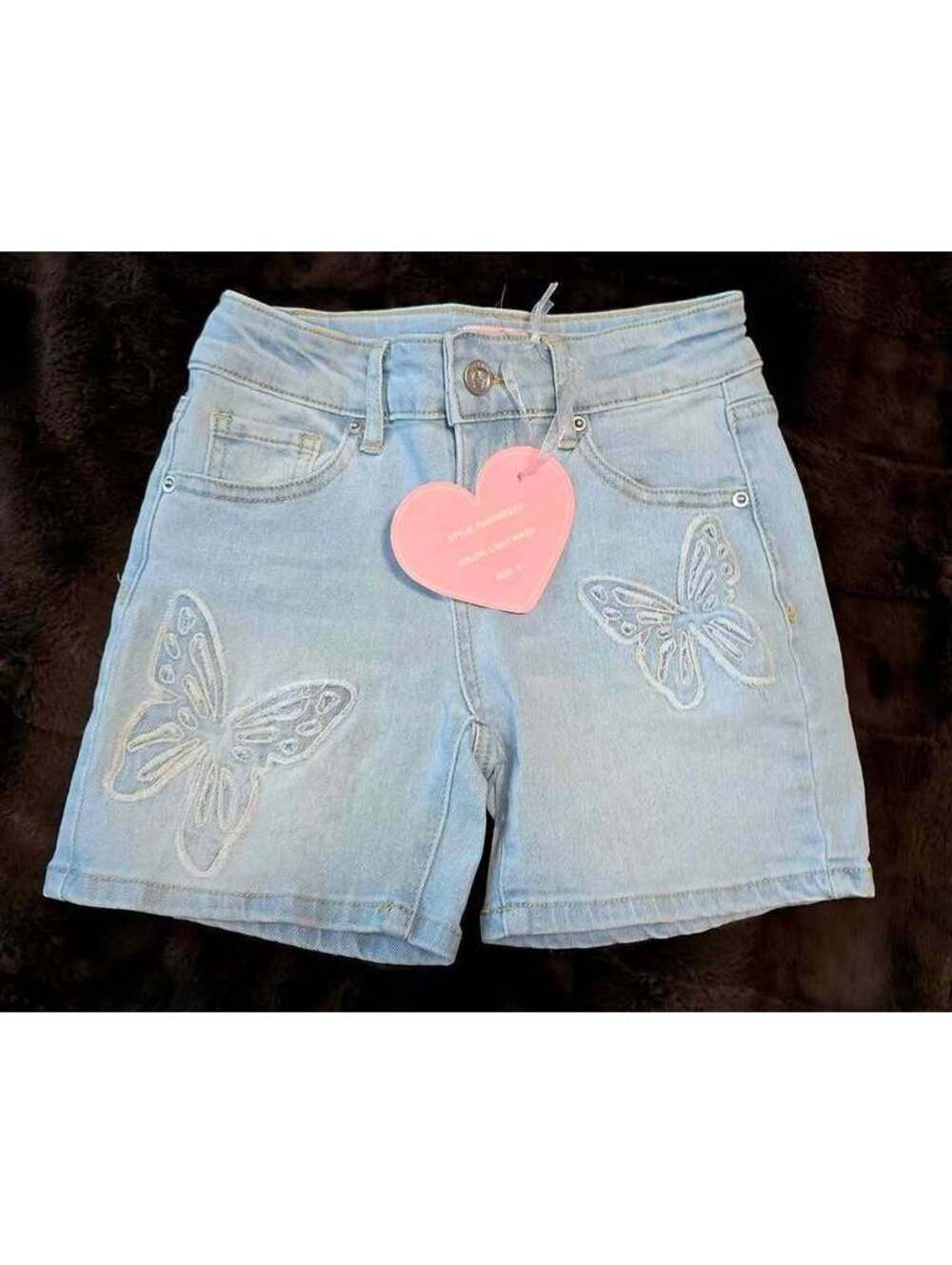 1st KISS Girls butterfly embroidered light wash denim shorts size 8